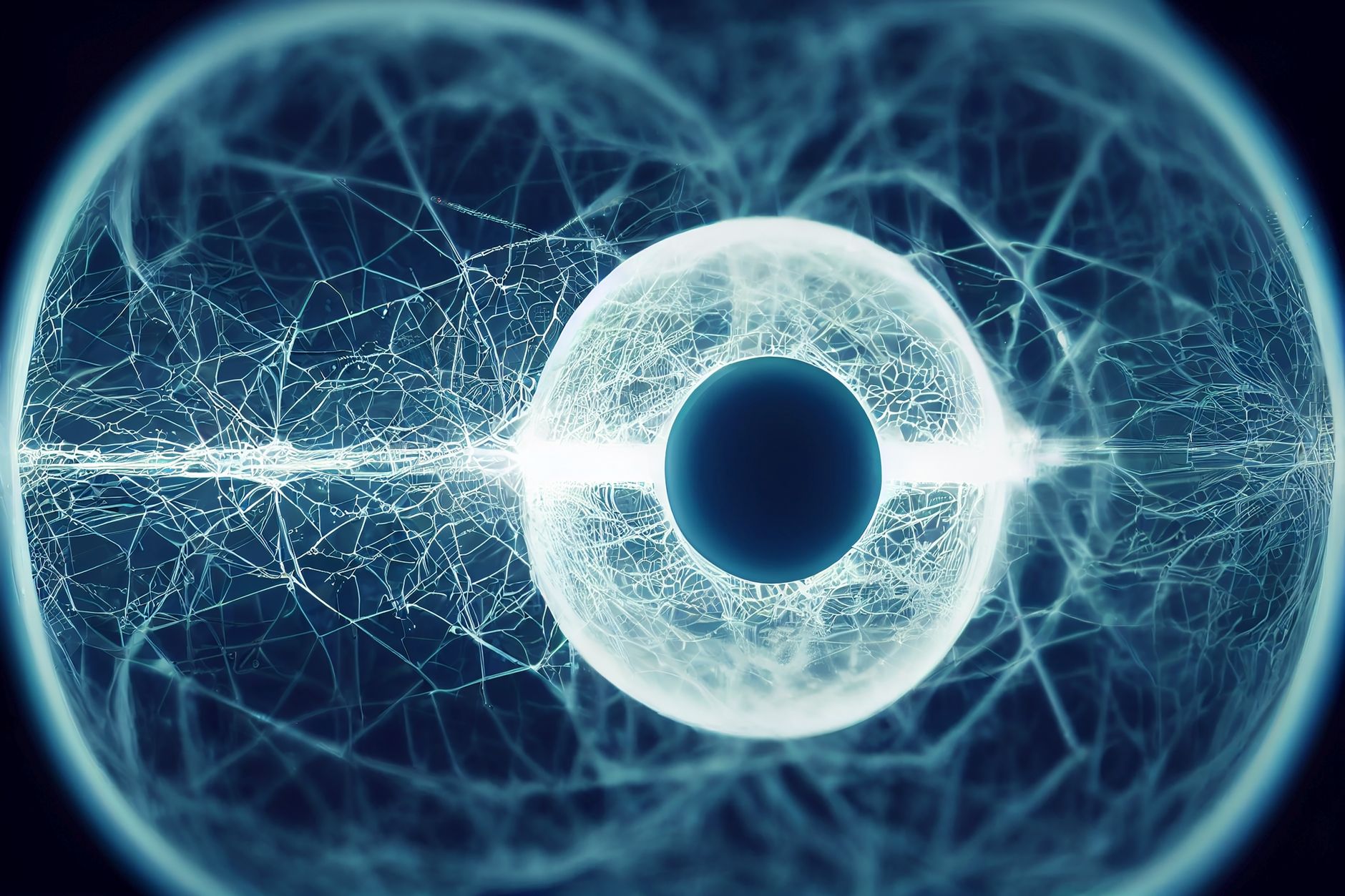 A digitally rendered abstract image showcasing a futuristic eye with complex network patterns — UPI Study