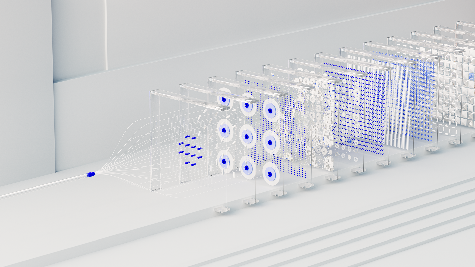 Visual abstraction of neural networks in AI technology, featuring data flow and algorithms — UPI Study
