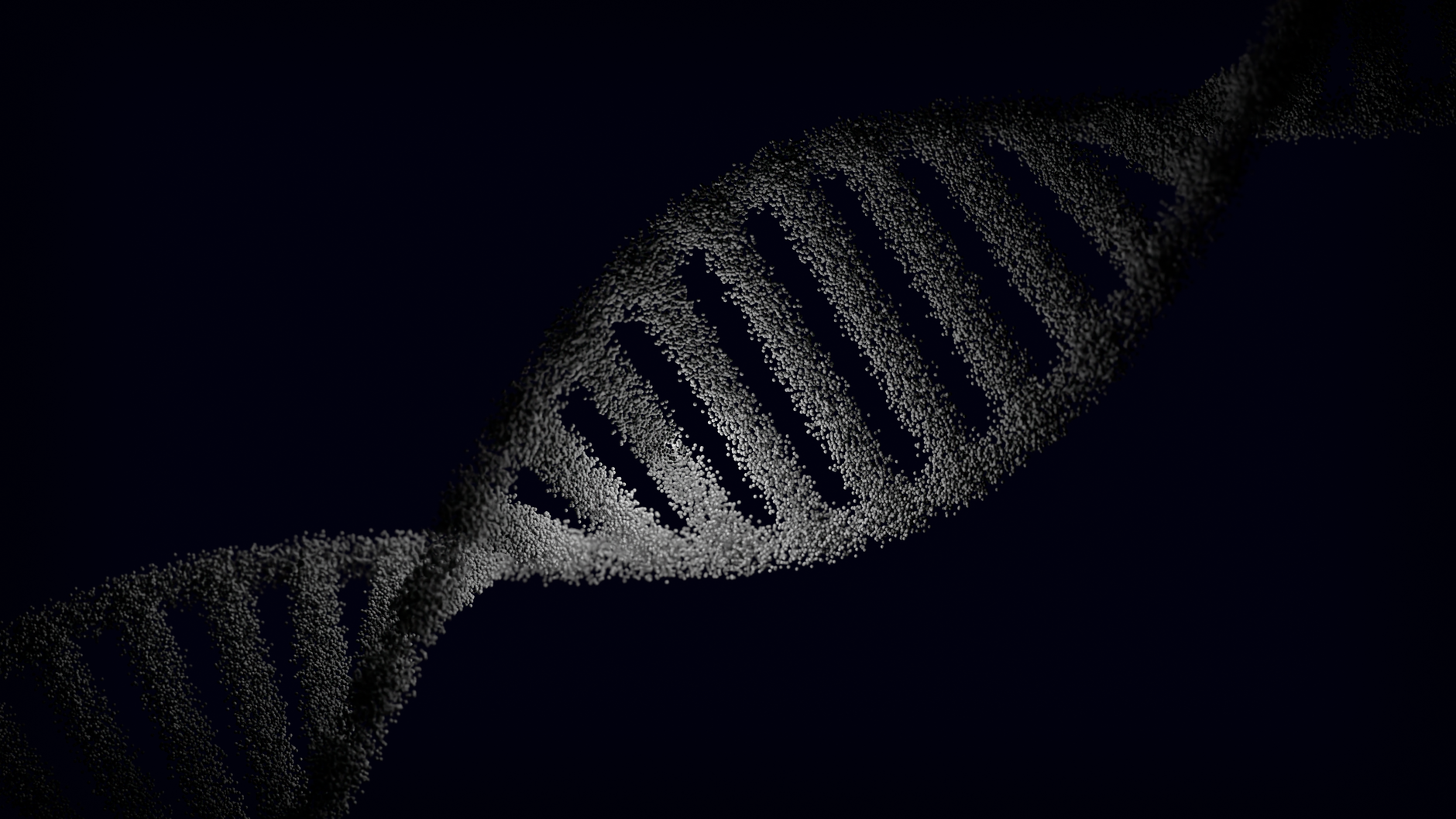 Artistic rendering of a DNA strand with particle effects against a dark background — UPI Study
