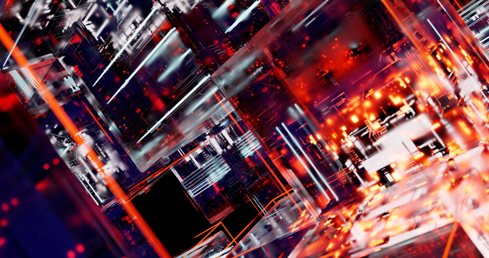 Abstract futuristic cyber landscape with digital matrix and glowing lights — UPI Study