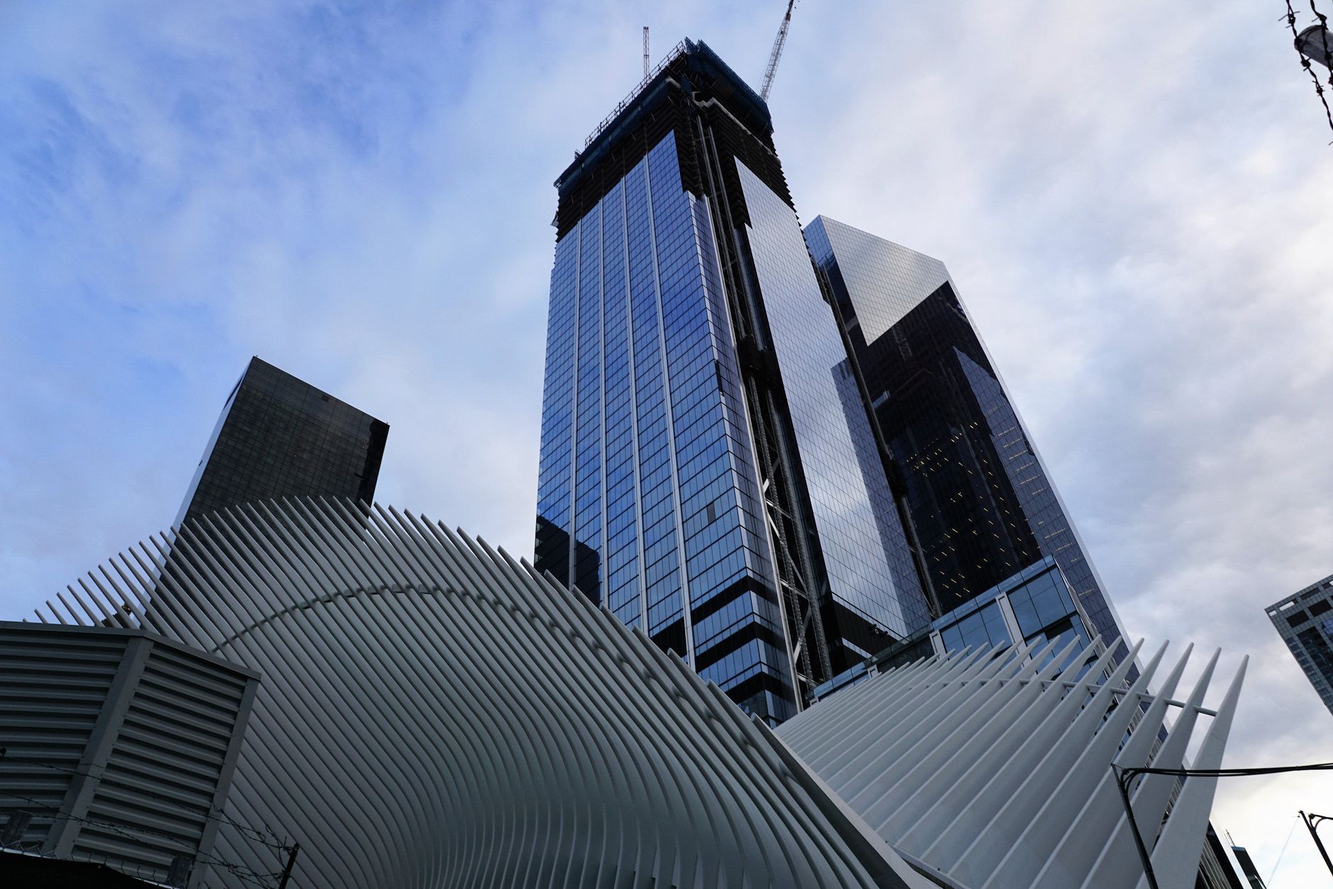 Low angle view of sleek skyscrapers with futuristic design elements against a cloudy sky — UPI Study
