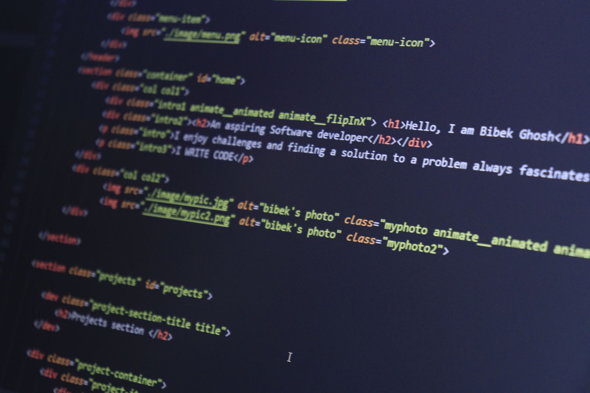 Colorful HTML code displayed on a computer screen for programming projects — UPI Study