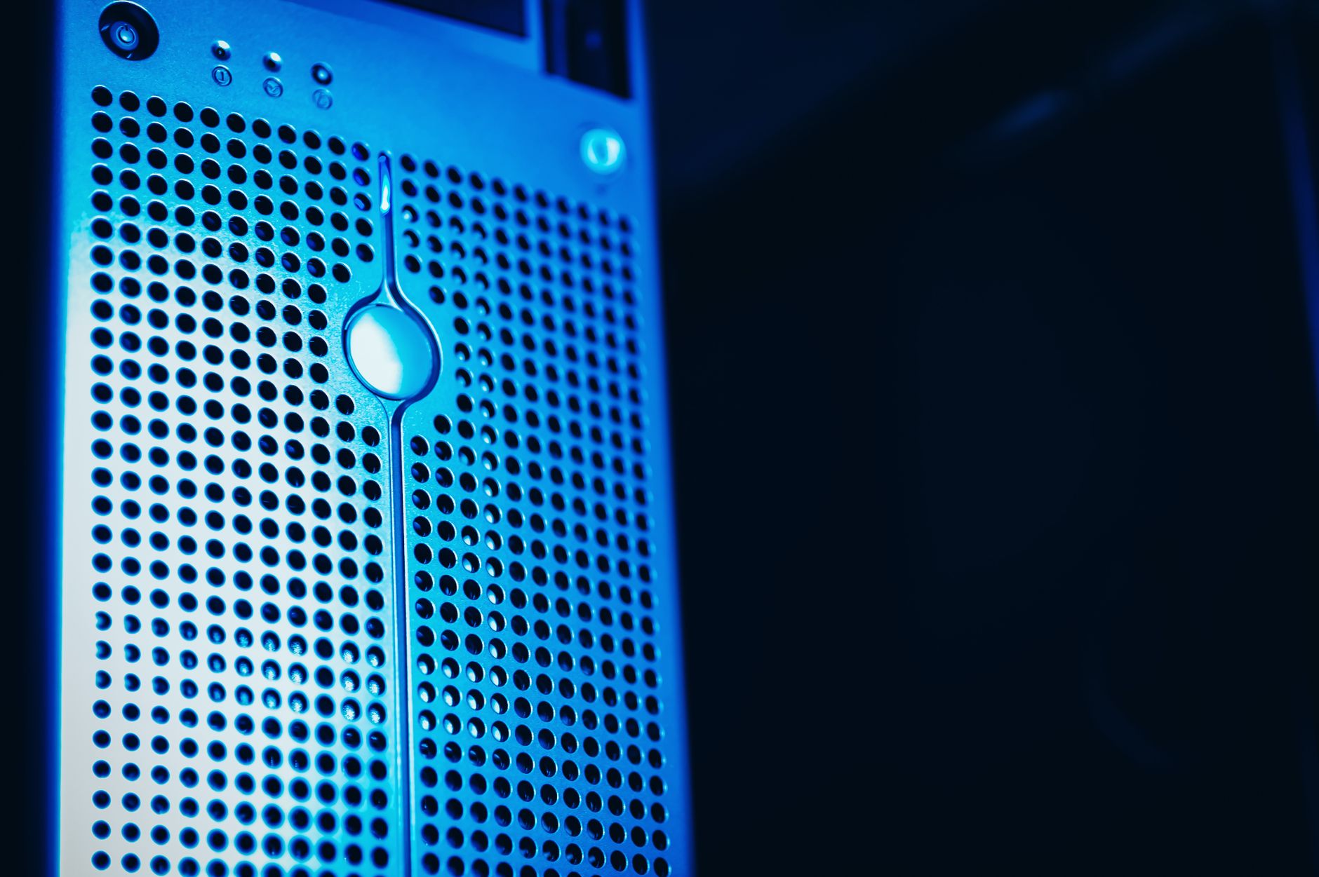 Modern server rack with blue lighting in a secure data center environment — UPI Study