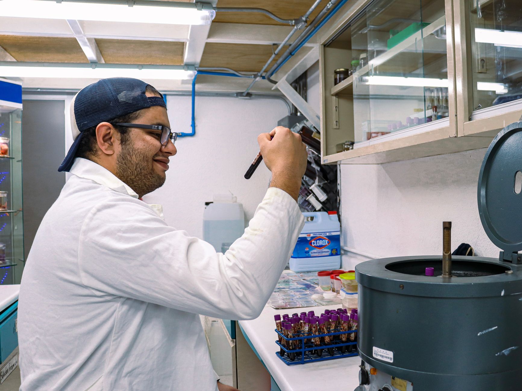 A scientist working with test tubes in a lab setting, focusing on scientific research — UPI Study