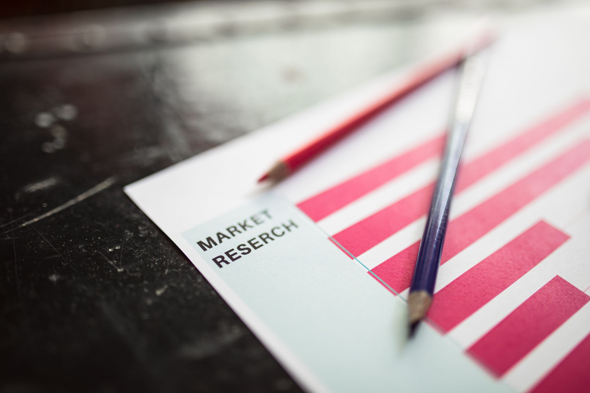 Close-up of market research paper with red graph bars and pencils, emphasizing business analysis — UPI Study