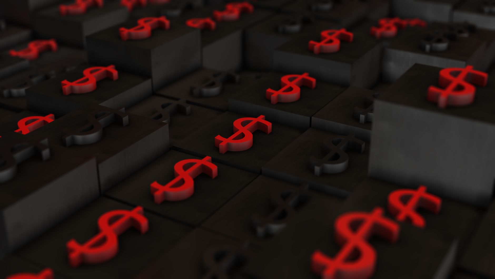 Abstract depiction of red dollar symbols on dark cubes, symbolizing financial concepts — UPI Study