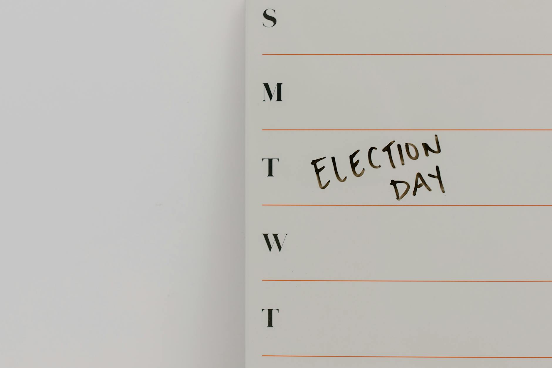 Minimalist calendar with Election Day marked, highlighting important dates — UPI Study