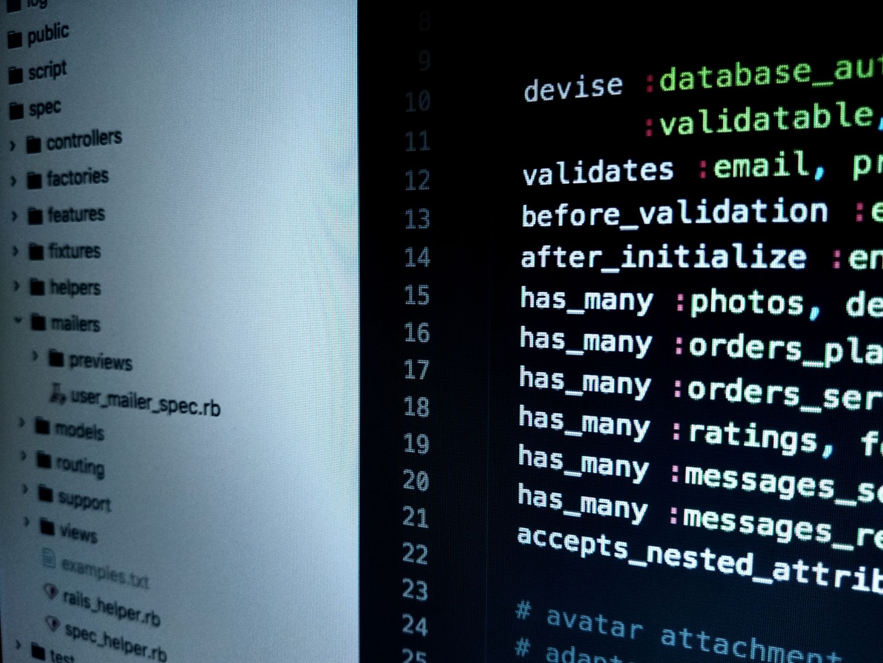Detailed view of Ruby on Rails code highlighting software development intricacies — UPI Study